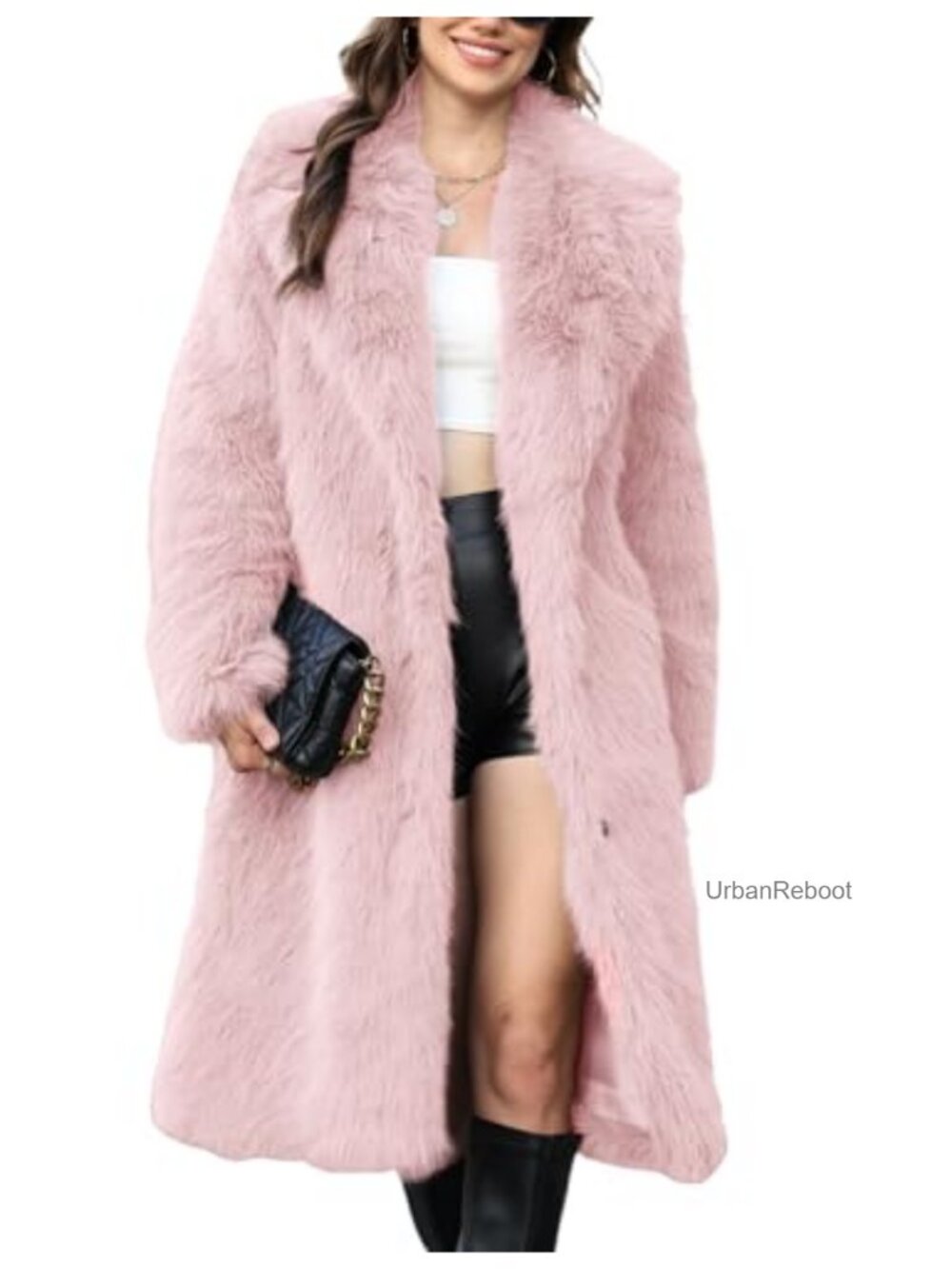Faux Fur Long Fluffy Open Front Lapel Coat Warm Winter Overcoat